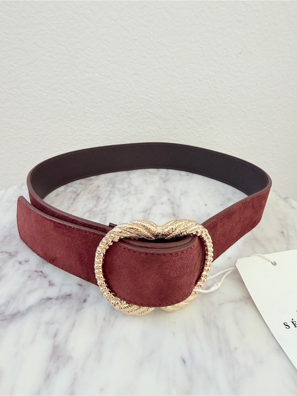 ♥️ SÉZANE Artemis Belt Mahogany Reddish Brown Suede Leather 80 - Picture 3 of 15